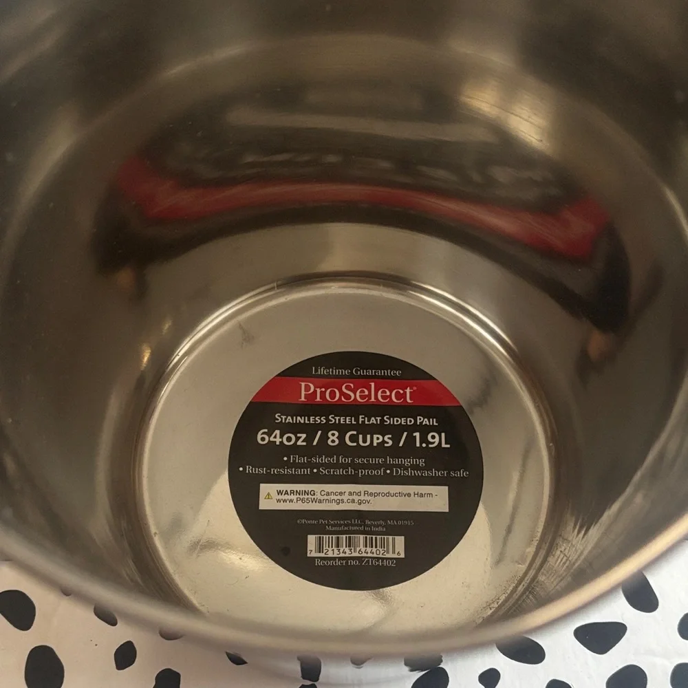 ProSelect Stainless Steel Flat Sided Pail 64oz / 8 cups. 2 Pails.